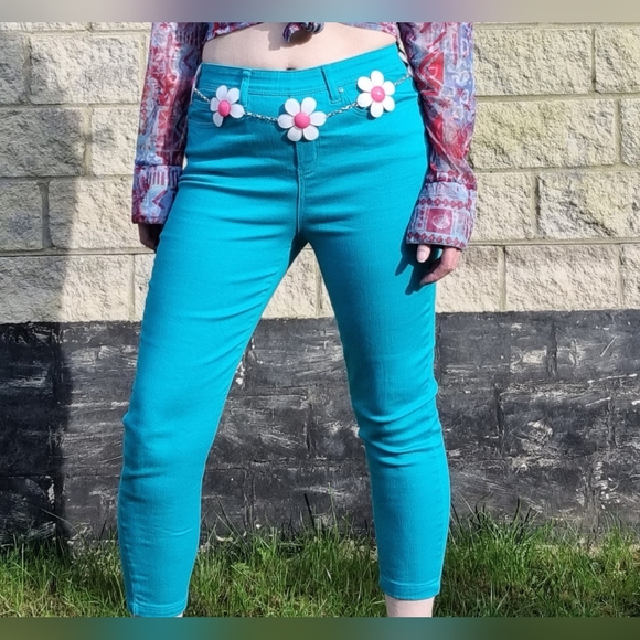 Vintage Denim - Vintage 80s Diane Gilman Turquoise jeans fits 10/12